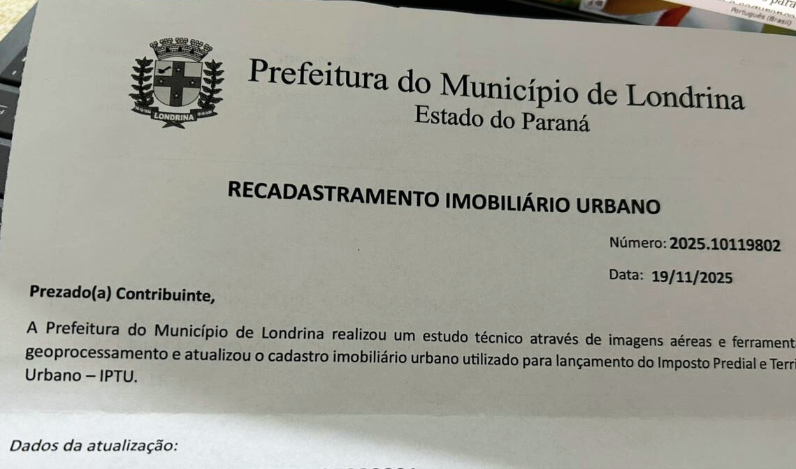 Londrina: contestar recadastramento imobiliário agora só quando chegar o carnê do IPTU