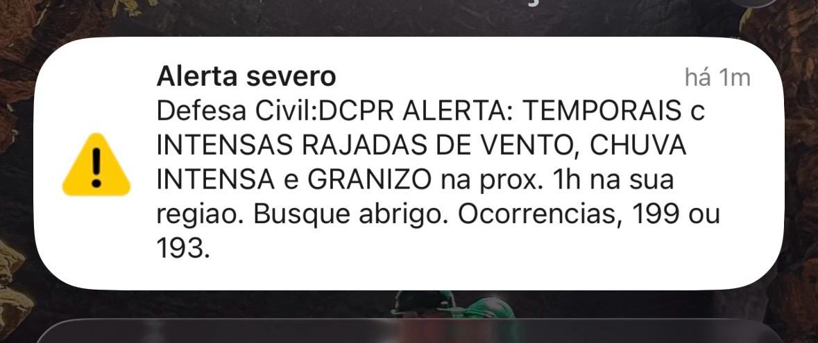 Entenda como funciona o alerta da Defesa Civil que surpreendeu celulares em Curitiba nesse sábado